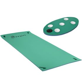 12x5ft Lily Pad Floating Mat with Drink Holders 3-Layer Portable Roll-Up Water Mat Float Dock for 2-3 People, Green