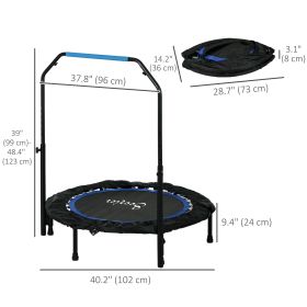 Blue 40 Inch Foldable Mini Fitness Trampoline with Adjustable Foam Handle for Home Gym Exercise