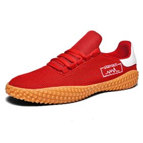 Spring and Summer Flying Woven Casual Shoes Large Men's Shoes Beathable Korean Forrest Gump Sneakers (Option: Red-47)