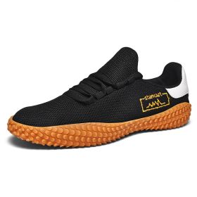 Spring and Summer Flying Woven Casual Shoes Large Men's Shoes Beathable Korean Forrest Gump Sneakers (Option: Black-47)