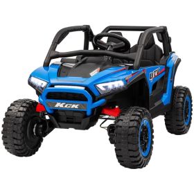 2 Seater 24V 7AH Ride on Truck, Electric Car for Kids w/ Spring Suspension, Remote Lights, Horn, Music, Blue (Option: blue)
