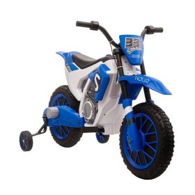 Kids Dirt Bike Battery-Powered Ride-On Electric Motorcycle with Charging 12V Battery, Training Wheels Blue (Option: blue)