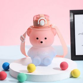 2022 Cute Kawaii Water Bottle for Girl Bear Plastic Pink Korean Plastic Large Sports School Drinking Bottle With Strap Straw (Color: 03)