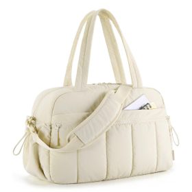 Puffer Duffle Bag for Women, Lightweight Quilted Travel Gym Bag with Detachable Crossbody Strap, Multi Pocket Waterproof Weekender Overnight Hand (Color: beige)