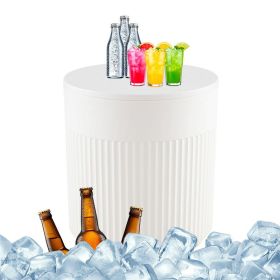 Patio Cooler Side Table for Outdoor Pool Backyard Balcony (Color: White, Type: Beverage Cooler Bar Table)