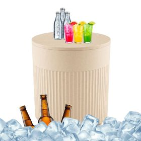 Patio Cooler Side Table for Outdoor Pool Backyard Balcony (Color: beige, Type: Beverage Cooler Bar Table)