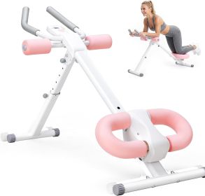 Adjustable Ab Machine for Stomach Workout, Core Workout Equipment for Home Gym, Ab Trainer with 2 Incline & 5 Height Levels, Knee & Elbow Protect (Color: Pink)