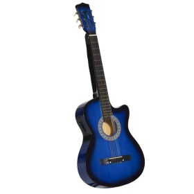 38 Inch Full Size Classical Acoustic Electric Guitar Premium Gloss Finish with Strings, Picks, Shoulder Strap and Case Bag, Blue (Option: blue)